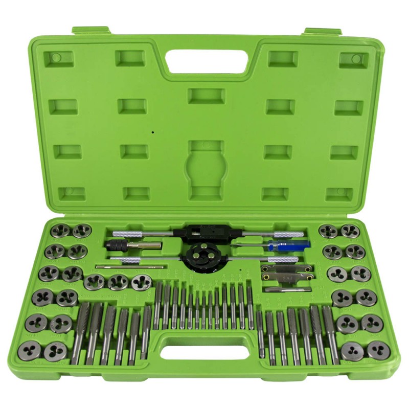 CONJUNTO CORTE 60 PEÇAS /MACHOS E CAÇONETES MÉTRICO E PULGADA - JBM